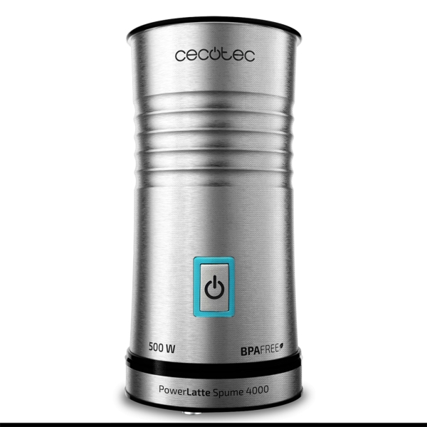 Cecotec Power Latte Spume 4000 Espumador de Leche - Potencia 500W - Capacidad 115ml - Antiadherente - sin Cables - Antideslizante - Libre de BPA - Color Acero