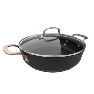 Cecotec Polka Fantasy 28 Low Pot Golden Olla Baja de 28cm de Alumino Forjado - Capacidad de 4.1L - Antiadherente - Apto para Lavavajillas - Soporta hasta 230ºC - Tapa de Cristal Templado - Color Negro