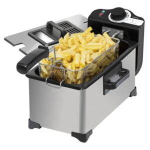 Cecotec CleanFry 3L Freidora Electrica - 2000W - Capacidad 3L - Temperatura hasta 190ºC - Acero Inoxidable - Apto Lavavajillas - Filtro de Aceite - Tapa Antiolores con Ventana - Color Negro y Plateado