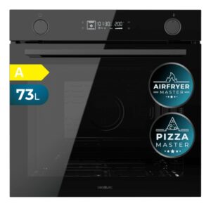 Cecotec Bolero Hexa AF326000 Glass Black A Horno Multifuncion Integrable - Potencia 2800W - Capacidad 73L - Piedra para Pizzas de 35cm - Puerta Triple de Cristal - 12 Funciones - Color Negro