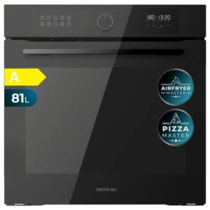 Cecotec Bolero Hexa AF316000 Glass Black A Horno Integrable - Capacidad 81L - Temperatura Regulable - Piedra para Pizzas de 35cm - Guias Telescopicas - Pantalla Tactil - 11 Funciones - Color Negro