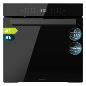 Cecotec Bolero Hexa P506000 Glass Black A+ Horno Pirolitico Integrable - Capacidad 81L - Piedra para Pizzas de 35cm - Guias Telescopicas - 11 Funciones - Color Negro