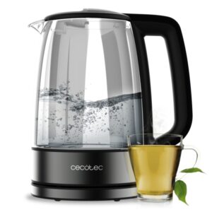 Cecotec ThermoSense 340 Clear Hervidor de Agua de 1.7L - Potencia 2200W - Vidrio de Borosilicato - Luz LED - Base 360º - Apagado Automatico - Color Gris