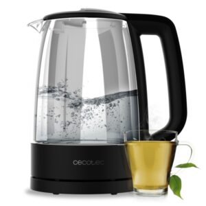Cecotec ThermoSense 320 Clear Hervidor de Agua de 1.7L - Potencia 2200W - Vidrio de Borosilicato - Luz LED - Base 360º - Apagado Automatico - Color Negro