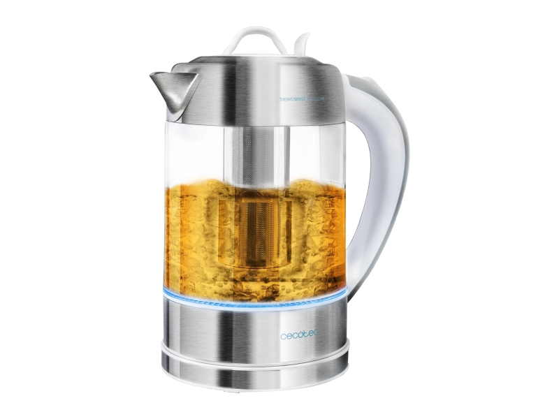 Cecotec ThermoSense 370 Clear Hervidor de Agua de 1.7L - 2200W - Libre de BPA - Base 360º Independiente - Luz LED - Temperatura Regulable - Filtro Antical - Autoapagado - Acero Inoxidable