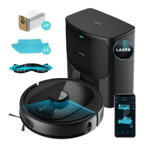 Cecotec Conga 7490 Immortal Home Genesis Robot Aspirador con Base de Autovaciado 4 en 1 - Control con App - Autonomia hasta 120min - Navegacion Laser - Succion 2600Pa - Deposito de 3L - Color Negro