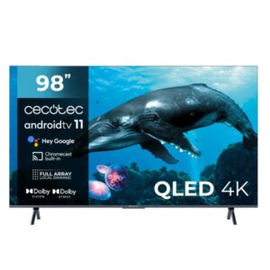 Cecotec V3+ series VQU30098+S Smart TV de 98" QLED 4K UHD HDR10 - 120Hz - Android TV 11 - Sonido Dolby - Chromecast - HDMI 2.1 - Procesador Cortex A55 - USB 3.0 - Altavoces de 60W - Color Negro