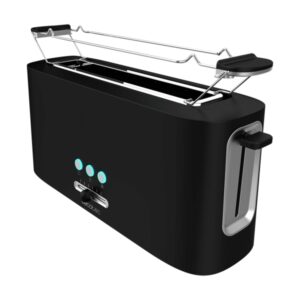 Cecotec Toast and Taste 10000 Extra Tostadora de Ranura Larga con Extraelevacion - 980W - Autocentrado - 6 Niveles - Hueco Recogecables - Base Antideslizante - Recogemigas - Color Negro