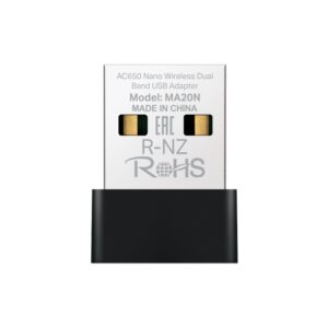 Mercusys MA20N Adaptador USB WiFi Doble Banda AC650 - Hasta 433Mbps 5GHZ, Hasta 200Mbps 2.4GHz - Color Negro