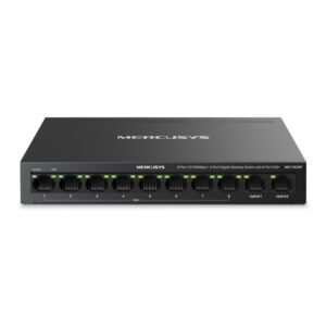 Mercusys MS110CMP Swtich 10 Puertos RJ45 - 8 Puertos 10/100Mbps PoE+ - 2 Puertos Gigabit - Hasta 250 Metros de Alcance - Color Negro