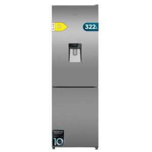 Cecotec Bolero CoolMarket Combi 322i WD Inox D Frigorifico Combi - Capacidad 322L - Deposito de 322L - Luz LED - Temperatura Regulable - Acero Inoxidable - Total Nofrost - 59.5x185.5cm - Color Acero