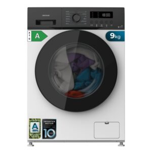 Cecotec Bolero DressCode 9155 Inverter Lavadora de Carga Frontal - Capacidad 9kg - Velocidad 1400rpm - Seguro Infantil - Display LED - Motor Inverter - Inicio Programable - Color Blanco y Negro