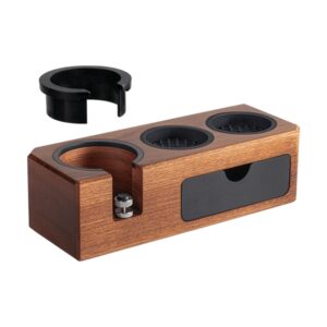 Cecotec Baristeo WoodTamperStation Estacion de Prensado 3 en 1 - Incluye Accesorios - Antideslizante - Portafiltros Desde 51 a 58mm - Facil Limpieza - Color Madera Oscuro