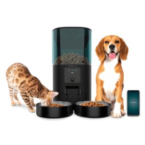 Cecotec Pumba 8600 Double Meal Vision Comedero Automatico para Mascotas con Camara - Capacidad 7L - Ideal para Mascotas - 2 Cuencos de Acero Inoxidable - WiFi - Control con App - Color Negro