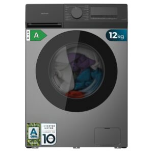 Cecotec Bolero DressCode 12450 Inverter Steel Lavadora de Carga Frontal - Capacidad 12kg - Velocidad 1400rpm - Temperatura Regulable - Display LED - Motor Inverter - Inicio Programable - Color Gris