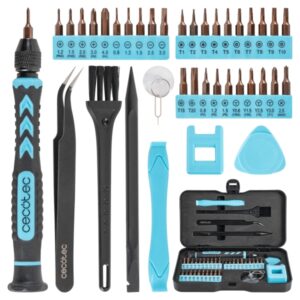 Cecotec PrecissionGyro 100 Set Destornillador de Precision - 39 Piezas - Incluye Accesorios - Color Negro y Azul