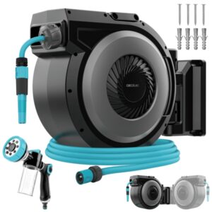 Cecotec HydroShell 300 Pro Manguera de 30m - Recogida Automatica - Cepillos Dobles Incorporados - Giro 180º - Accesorios Incluidos - Pistola de Jabon - Tambor Extraible - Color Negro y Azul