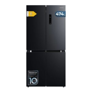 Cecotec Bolero CoolMarket 4D 474 Dark E Frigorifico Americano 4 Puertas - Capacidad 474L - Silencioso 35dB - Luz LED - Compresor Inverter - Total Nofrost - Frio Envolvente - 83.3x177.5cm - Color Negro