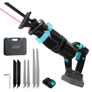 Cecotec Sierra de Sable LongFlex 4000 ShockAbsorber Liberty Sierra de Sable Inalambrica - Bateria 21V 2Ah - Luz LED y Laser - Incluye Accesorios - Mango Rotatorio - Color Negro y Azul