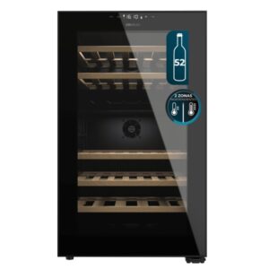 Cecotec Bolero GrandSommelier Duo 52000 Black Vinoteca para 52 Botellas - Doble Zona - Luz LED - Temperatura Regulable - Compresor Integrado - Ventilador Interior - 84x59.5cm - Color Negro
