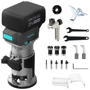 Cecotec MultiShape 2000 Liberty Fresadora de Mano Inalambrica - Bateria 21V 4Ah - Sistema de Extraccion de Polvo - Incluye Accesorios - Cabezales Incluidos - Color Acero