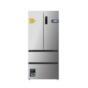 Cecotec Bolero CoolMarket F2D 458 SBI Inox E Frigorifico Puerta Francesa de 4 Puertas - Capacidad 458L - Silencioso 37dB - Luz LED - Pantalla LED - Compresor Inverter - Modo Vacaciones - Color Acero