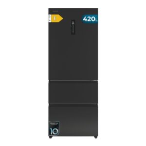 Cecotec Bolero CoolMarket FD 420 Dark E Frigorifico Puerta Francesa - 420L - Luz LED - Pantalla Digital - Compresor Inverter - Total Nofrost - Modo Vacaciones - Pantalla en Puerta - Color Gris Oscuro