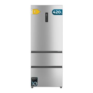 Cecotec Bolero CoolMarket FD 420 Inox E Frigorifico Puerta Francesa - Capacidad 420L - Luz LED - Pantalla Digital - Compresor Inverter - Total Nofrost - Modo Vacaciones - Pantalla en Puerta - Color Acero
