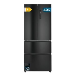 Cecotec Bolero CoolMarket F2D 403 Dark E Frigorifico Puerta Francesa de 4 Puertas - Capacidad 403L - Luz LED - Pantalla Digital - Compresor Inverter - Total Nofrost - Modo Vacaciones - Color Negro