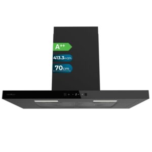Cecotec Bolero Flux TT 704400 Black A++ Campana Extractora de 70cm - Succion 413.3m3/h - Luz LED - Pantalla LED - Filtros Aptos para Lavavajillas - Filtros de Carbono Incluidos - Color Negro