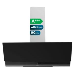 Cecotec Bolero Flux DT 904400 Matt Black A+++ Campana Extractora de 90cm - Succion 416.5m3/h - Varias Velocidades - Luz LED - Pantalla LED - Acero Inoxidable - Filtros de Carbono Incluidos - Color Negro