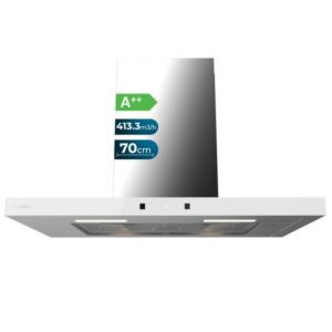 Cecotec Bolero Flux TT 704400 Inox A++ Campana Extractora de 70cm - Succion 413.3m3/h - Luz LED - Pantalla LED - Acero Inoxidable - Filtros Aptos para Lavavajillas - Filtros de Carbono - Color Acero