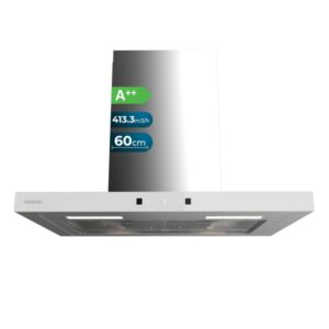 Cecotec Bolero Flux TT 604400 Inox A++ Campana Extractora de 60cm - Succion 413.3m3/h - Luz LED - Pantalla LED - Acero Inoxidable - Filtros Aptos para Lavavajillas - Filtros de Carbono - Color Acero