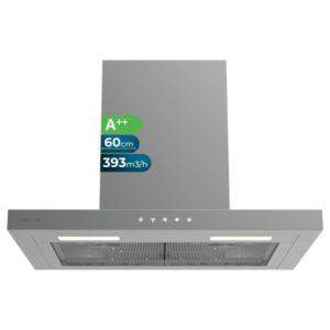 Cecotec Bolero Flux TT 604000 Inox A++ Campana Extractora de 60cm - Succion 393m3/h - Luz LED - Filtros Aptos para Lavavajillas - Varias Velocidades - Filtros de Carbono Incluidos - Color Gris