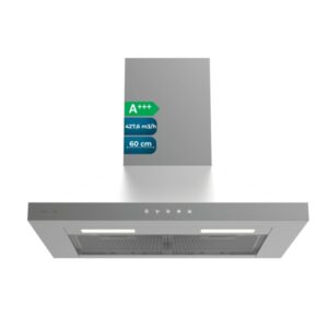 Cecotec Bolero Flux PT 604000 Inox A+++ Campana Extractora de 60cm - Succion 427.6m3/h - Luz LED - Filtros Aptos para Lavavajillas - Varias Velocidades - Filtros de Carbono Incluidos - Color Gris