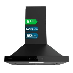 Cecotec Bolero Flux PT 504400 Black A++ Campana Extractora de 50cm - Succion 449.5m3/h - Luz LED - Pantalla LED - Filtros Aptos para Lavavajillas - Filtros de Carbono Incluidos - Color Negro