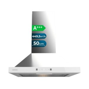 Cecotec Bolero Flux PT 504400 Inox A++ Campana Extractora de 50cm - Succion 449.5m3/h - Luz LED - Pantalla LED - Acero Inoxidable - Filtros Aptos para Lavavajillas - Filtros de Carbono - Color Acero