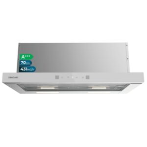 Cecotec Bolero Flux TLT 704400 Glass White A+++ Campana Extractora Telescopica de 70cm - 431.2m3/h - LED - Pantalla - Acero Inoxidable - Filtros Aptos para Lavavajillas - Filtros de Carbono - Color Blanco