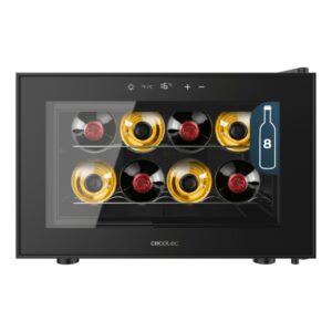 Cecotec Bolero GrandSommelier 800H CoolCrystal Vinoteca para 8 Botellas - Silencioso 35dB - Luz LED - Pantalla LED - Temperatura Regulable - Control Tactil - Color Negro