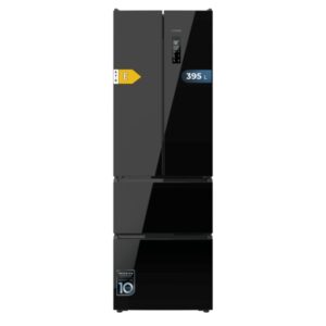 Cecotec Bolero CoolMarket Combi F2D 395 Black Glass E Frigorifico Puerta Francesa de 4 Puertas - Capacidad 395L - Compresor Inverter - Total Nofrost - Puerta de Cristal - 185x59.5x68cm - Color Negro