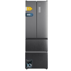 Cecotec Bolero CoolMarket Combi F2D 395 Inox E Frigorifico Puerta Francesa de 4 Puertas - Capacidad 395L - Compresor Inverter - Frio Envolvente - Clase E - 185x59.5x68cm - Color Gris Oscuro