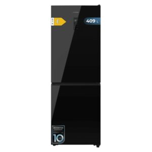 Cecotec Bolero CoolMarket Combi 409 Black Glass E Frigorifico Combi - Capacidad 409L - Compresor Inverter - Puerta de Cristal - Silencioso - Frio Envolvente - Clase E - 185x59.5cm - Color Negro
