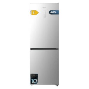 Cecotec Bolero CoolMarket Combi 409 Inox E Frigorifico Combi - Capacidad 409L - Compresor Inverter - Congelacion Ultrarapida - Silencioso - Frio Envolvente - Clase E - 185x59.5cm - Color Acero