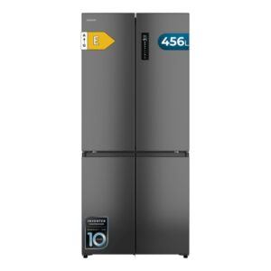 Cecotec Bolero CoolMarket 4D 456 SBI Dark E Frigorifico Americano 4 Puertas - Capacidad 456L - Silencioso 35dB - Luz LED - Pantalla LED - Compresor Inverter - Modo Vacaciones - Color Gris Oscuro