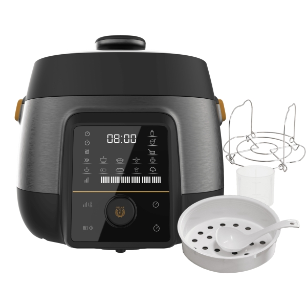 Cecotec GM Pot Chef 5000 Olla a Presion Electrica de 5L - Programable - Cubeta Antiadherente - Temperatura Regulable - Modos Preconfigurados - Incluye Recetario - Color Negro y Gris