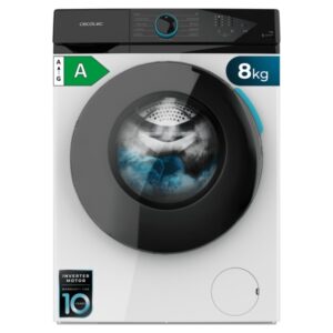 Cecotec Bolero DressCode 8110 Inverter Lavadora de Carga Frontal - Capacidad 8kg - Velocidad 1200rpm - Seguro Infantil - Motor Inverter - Inicio Programable - 11 Programas - Color Blanco y Negro