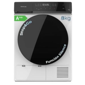 Cecotec Bolero DressCode Dry 8400 Max Secadora con Bomba de Calor de 8kg - 15 Programas - Tambor de Acero Inoxidable - Inicio Programable - Bloqueo de Seguridad - Color Blanco y Negro