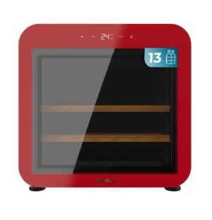 Cecotec Bolero GrandSommelier Origin 13 Red Vinoteca para 13 Botellas - Luz LED - Temperatura Regulable - Vidrio Templado - Estilo Retro - Compresor Integrado - 49.5x49.5x45cm - Color Rojo