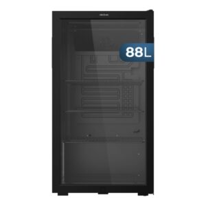 Cecotec Bolero CoolMarket BC 88 Black Nevera Minibar - Capacidad 88L - 115 Latas - Luz LED - Temperatura Regulable de 0 a 10ºC - Puerta de Cristal - Color Negro