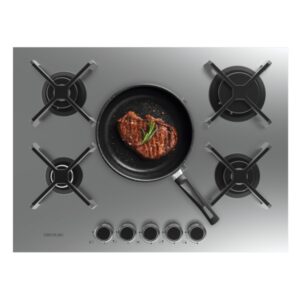 Cecotec Bolero Squad G 5400S Inox Cocina de Gas Encastrable - 5 Quemadores - Acero Inoxidable - 10.4kW - Parrillas de Hierro Fundido - Wok de Triple Corona - Color Acero